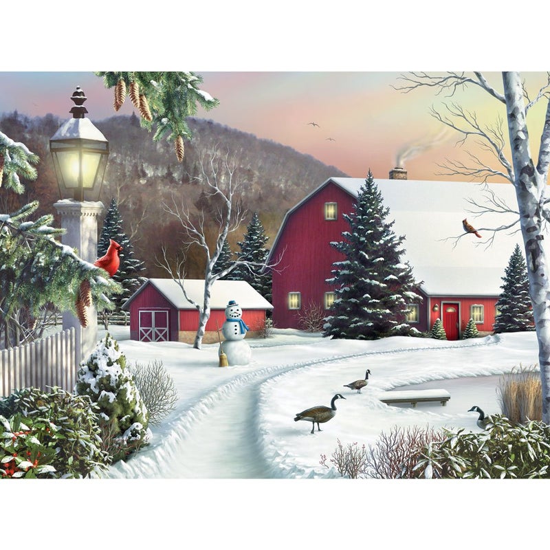 Bits and Pieces â€“ 1000 Piece Jigsaw Puzzle for Adults â€“ in The Still Light of Dawn - Snowy Barn with Birds, Winter Landscape Jigsaw Puzzle - by Artist Alan Giana, Completed Puzzle Size: 20" x 27" - Image 2